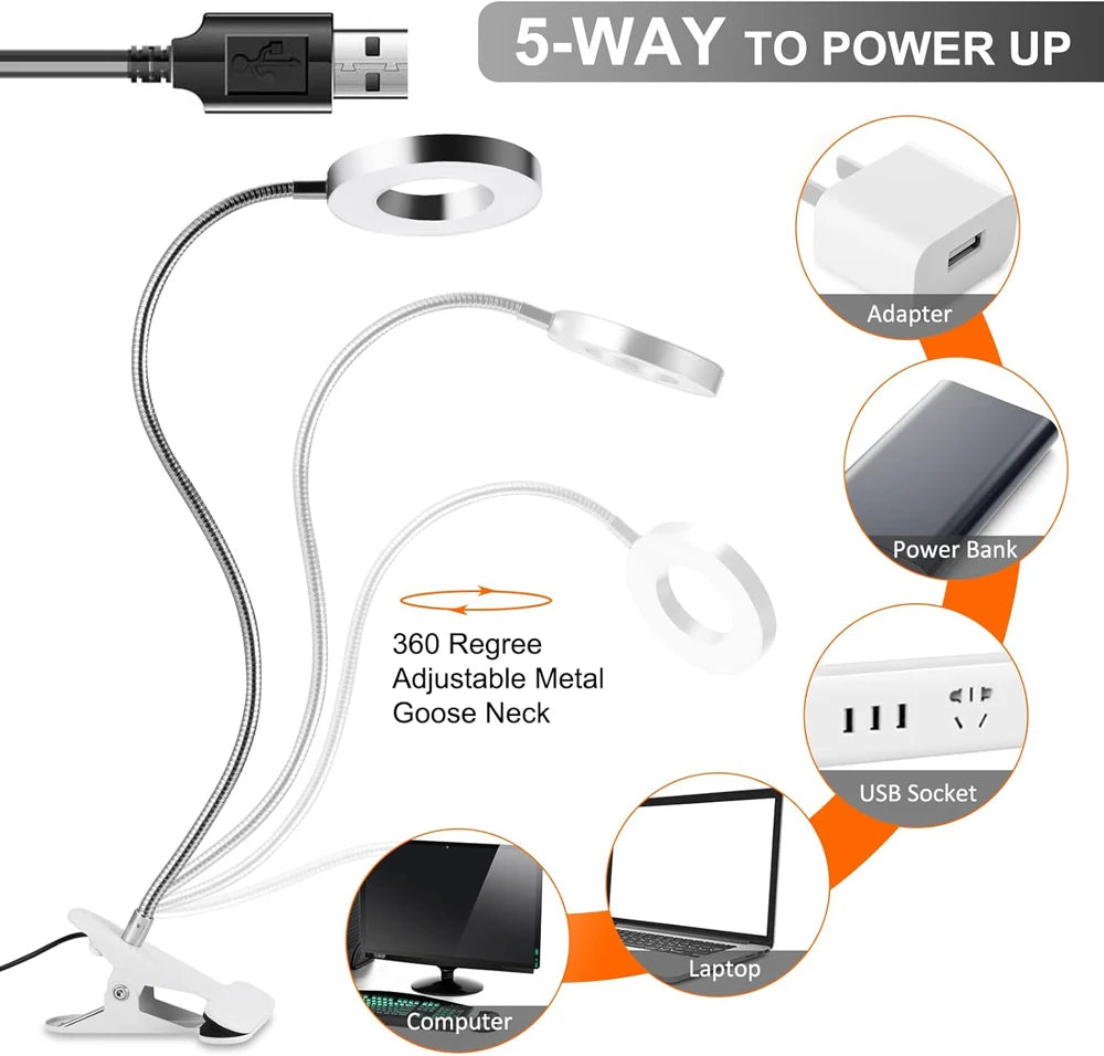 48 LED lampe de bureau Clip USB livre lumière chevet 360 °   Protection oculaire flexible, lampe de lecture à col de cygne, luminosité réglable, niveau 3