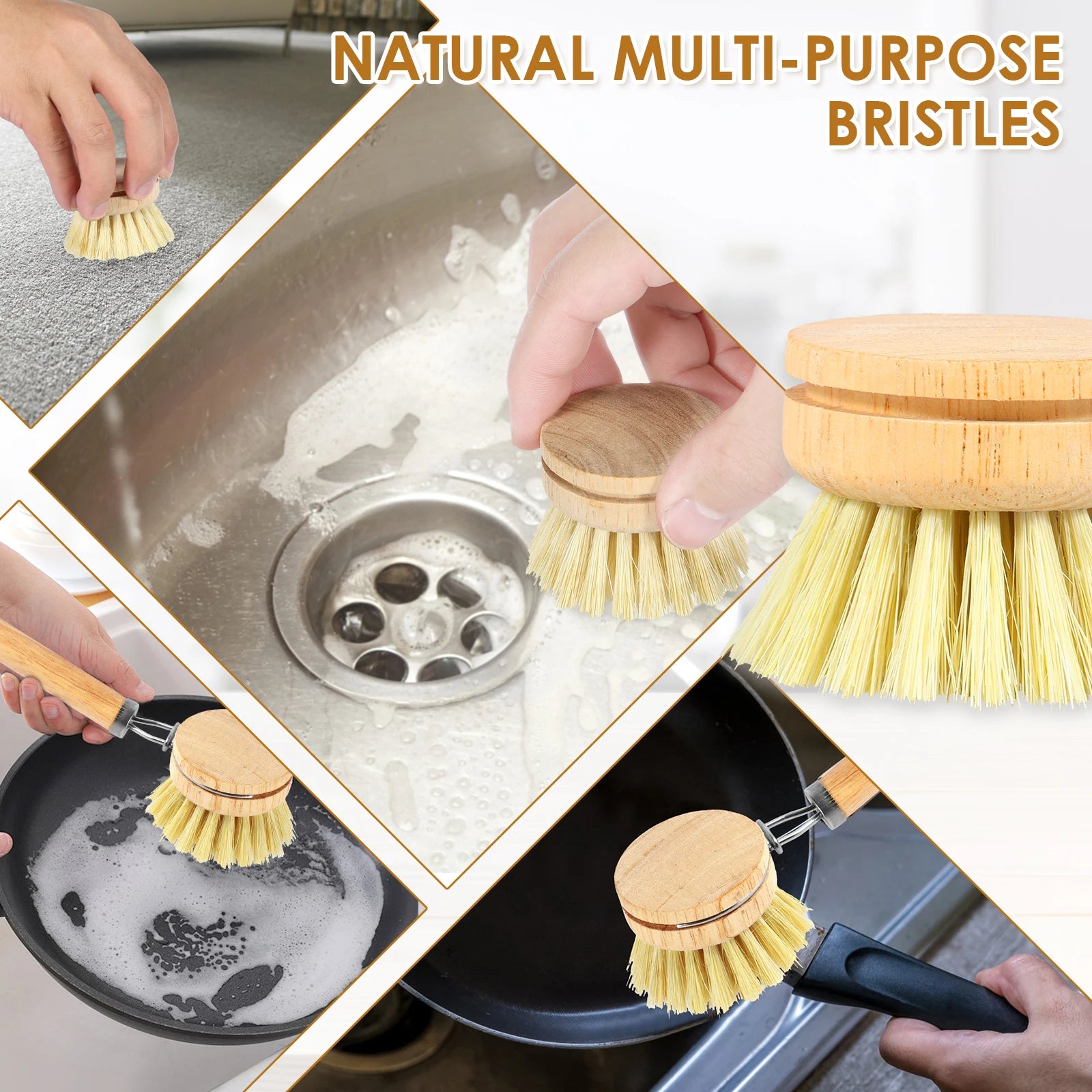 Brosses à vaisselle en bambou remplaçables, épurateurs de nettoyage en bois de cuisine, outil de nettoyage ménager, 4/5 pièces