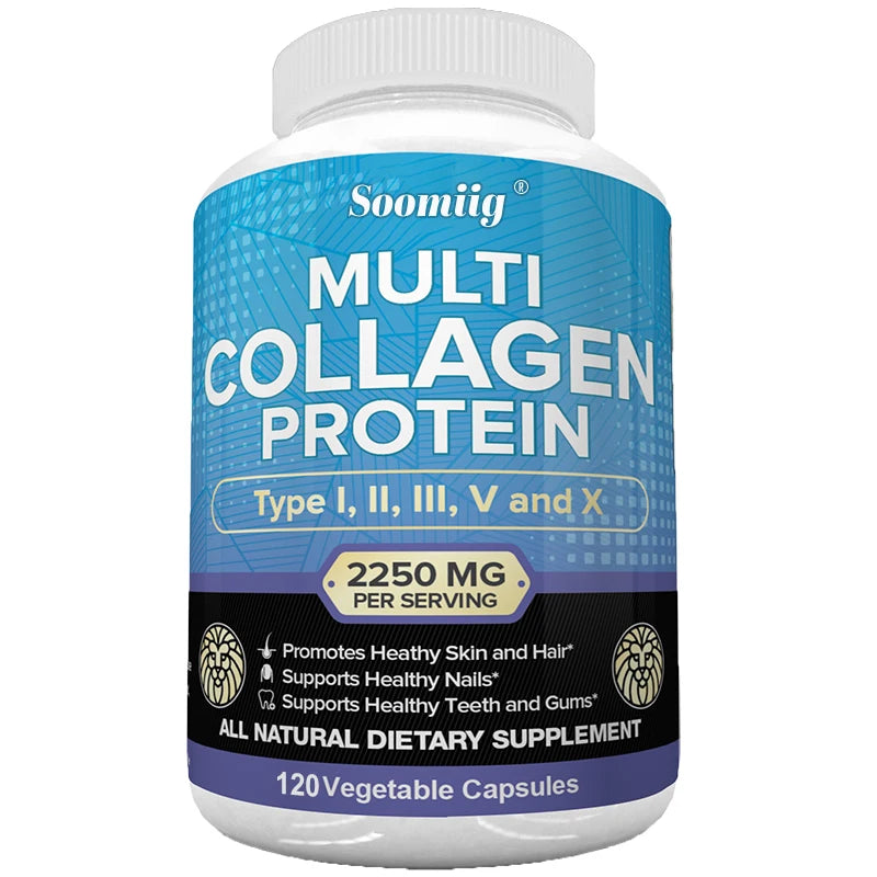 Multi-collagen capsules for men and women – Type I, II, III, and VX hydrolysates for skin, hair, nails, bones, joints, nutrition, and professional use 