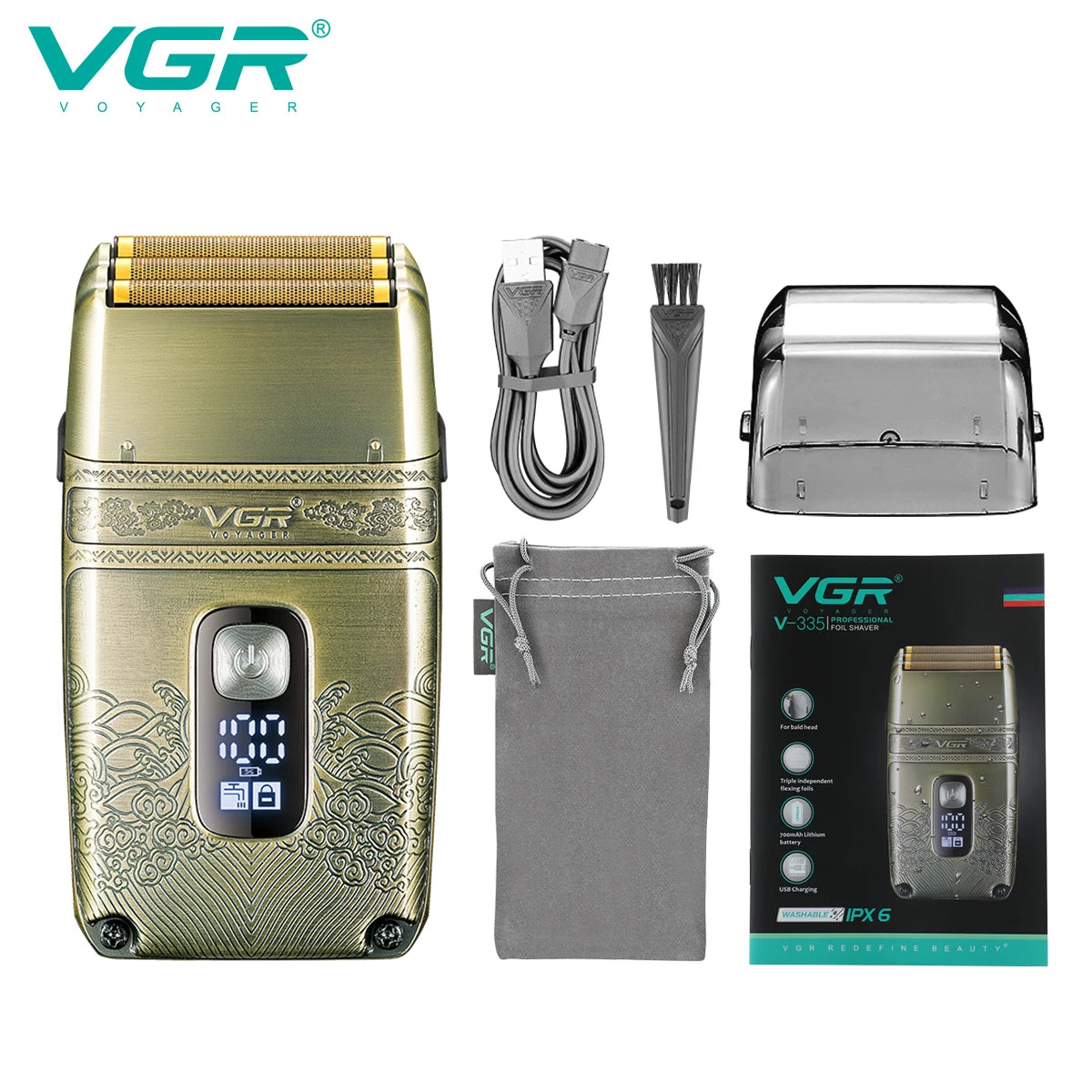 VGR tondeuse tondeuse à barbe pour hommes rasoir electrique homme rasoir Rasateur Professionnelle Rasoir électrique Machine à raser Étanche Tondeuse à barbe Métal Le rasoir Affichage numérique Rasoir pour hommes V-335