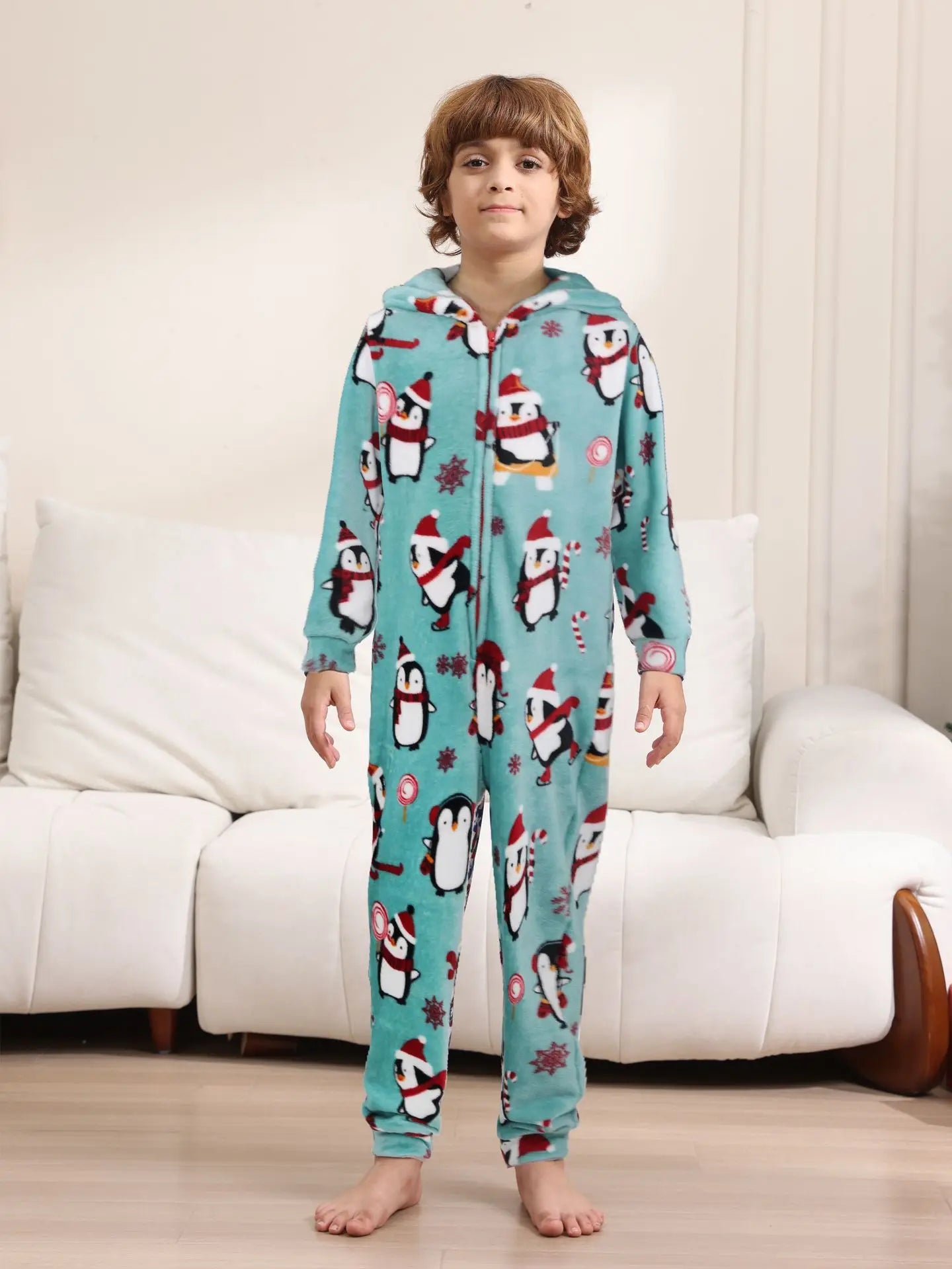 2025 hiver velours chaud doux pyjama famille vêtements de noël ensemble fermeture éclair à capuche combinaison épais ample une pièce costume Homewear Onesie