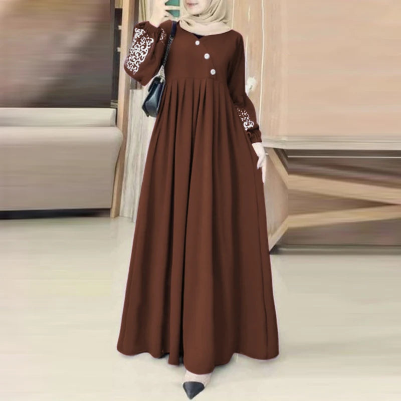 Muslim Hijab Dresses Abaya Eid Mubarek Long Dress 2025 ZANZEA Elegant Women's Long Sleeve Maxi Summer Dress Loose Kaftan Dresses