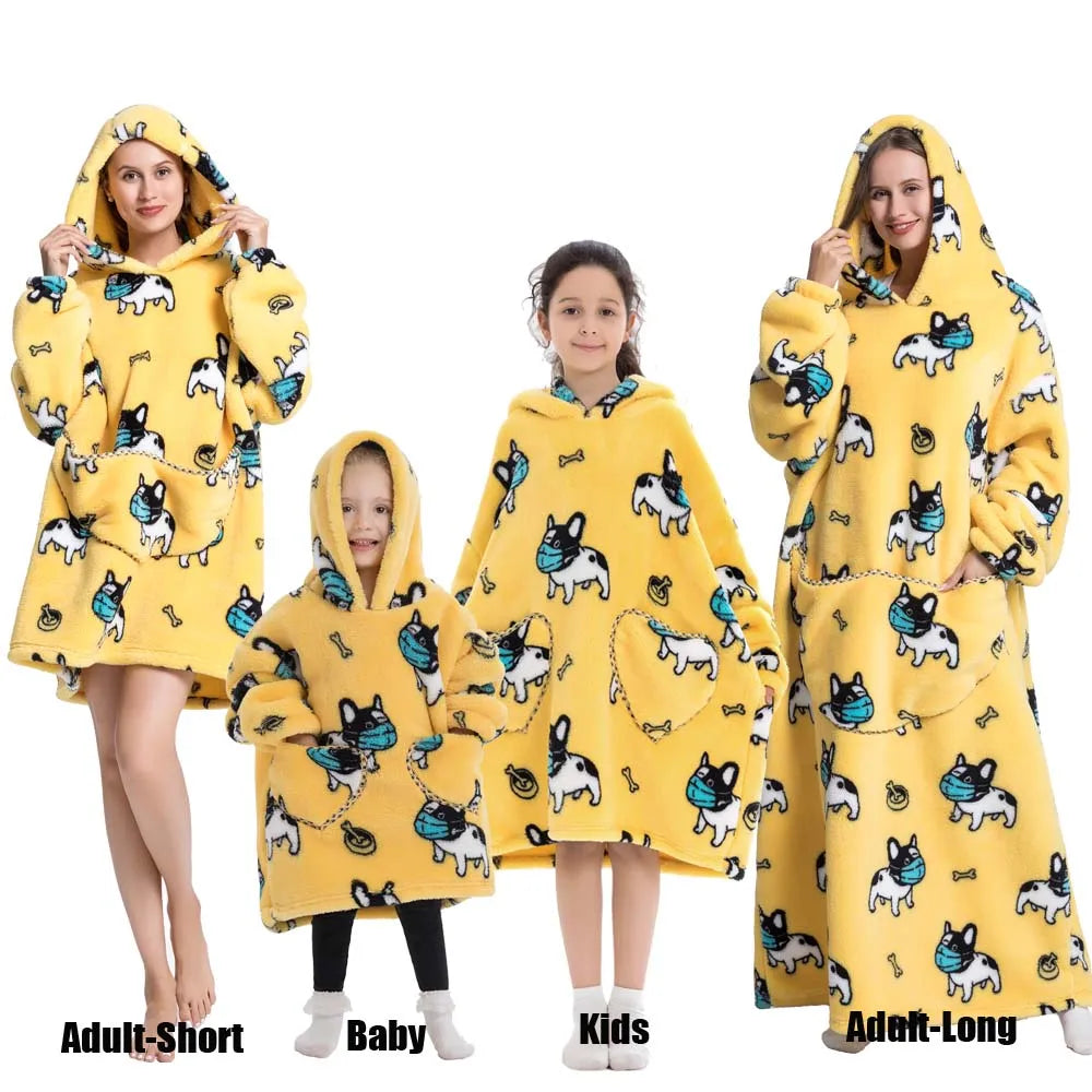 Sweat-shirt à capuche d'hiver pour femmes et hommes, pull polaire géant TV, couverture surdimensionnée avec manches, vêtements citrouille d'halloween pour adultes