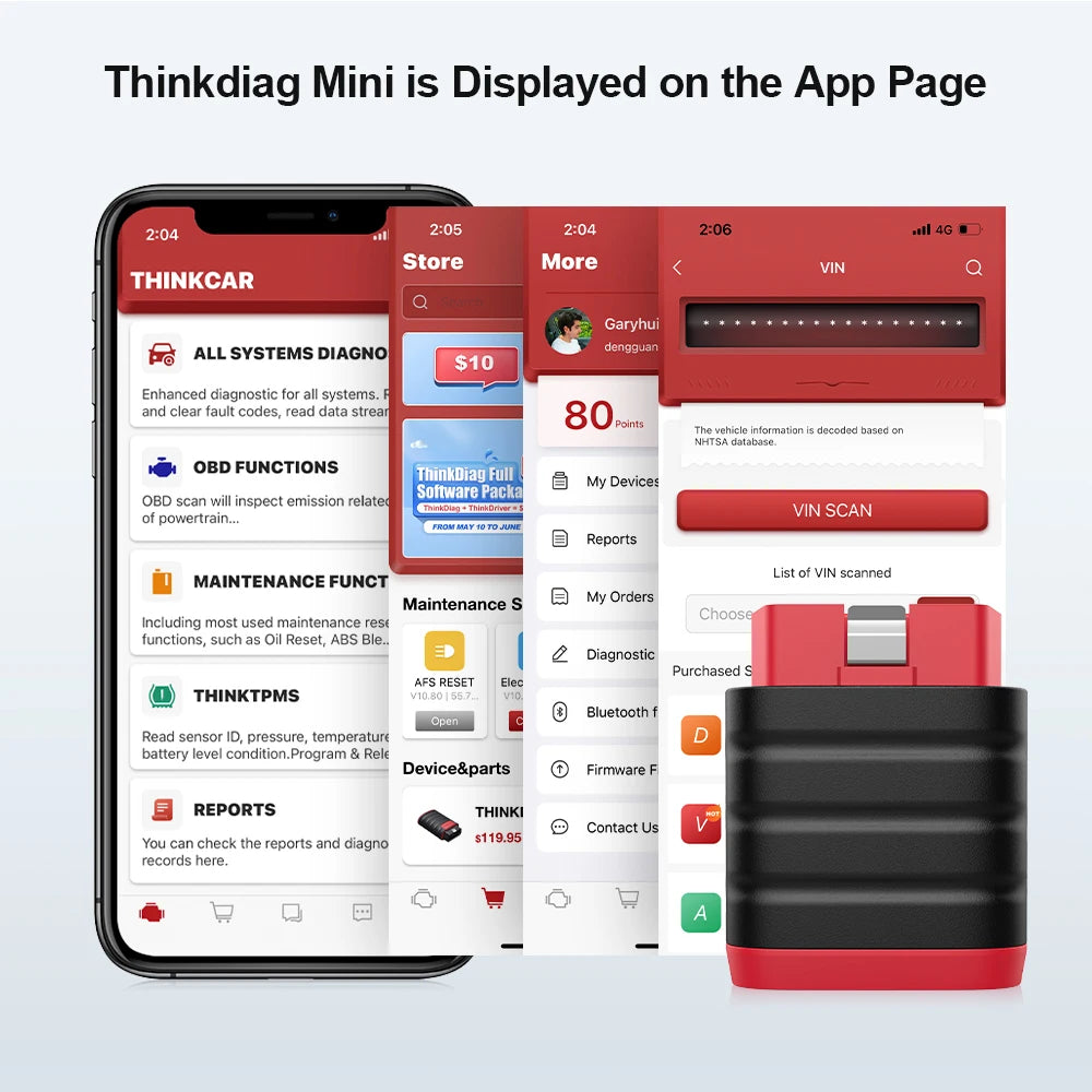 THINKCAR THINKDIAG MINI Auto OBD2 Bluetooth Scanner Full System Diagnostic Tool for All Cars - Free Lifetime Car Diagnostic Scan Tool