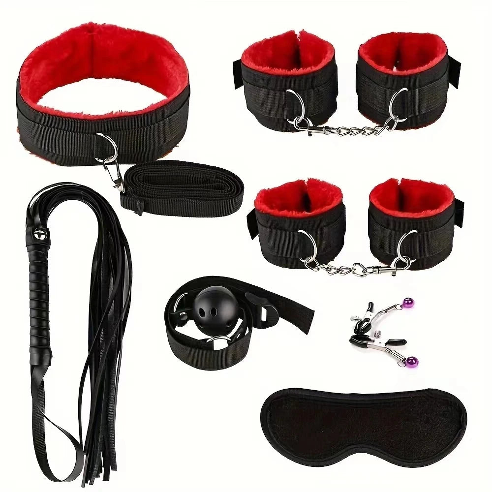 Kits de jouets sexuels BDSM, ensemble de Bondage en peluche, menottes, jeux sexuels, fouet Gag, pinces à tétons, jouets pour Couples, accessoires exotiques, sans vibrateur
