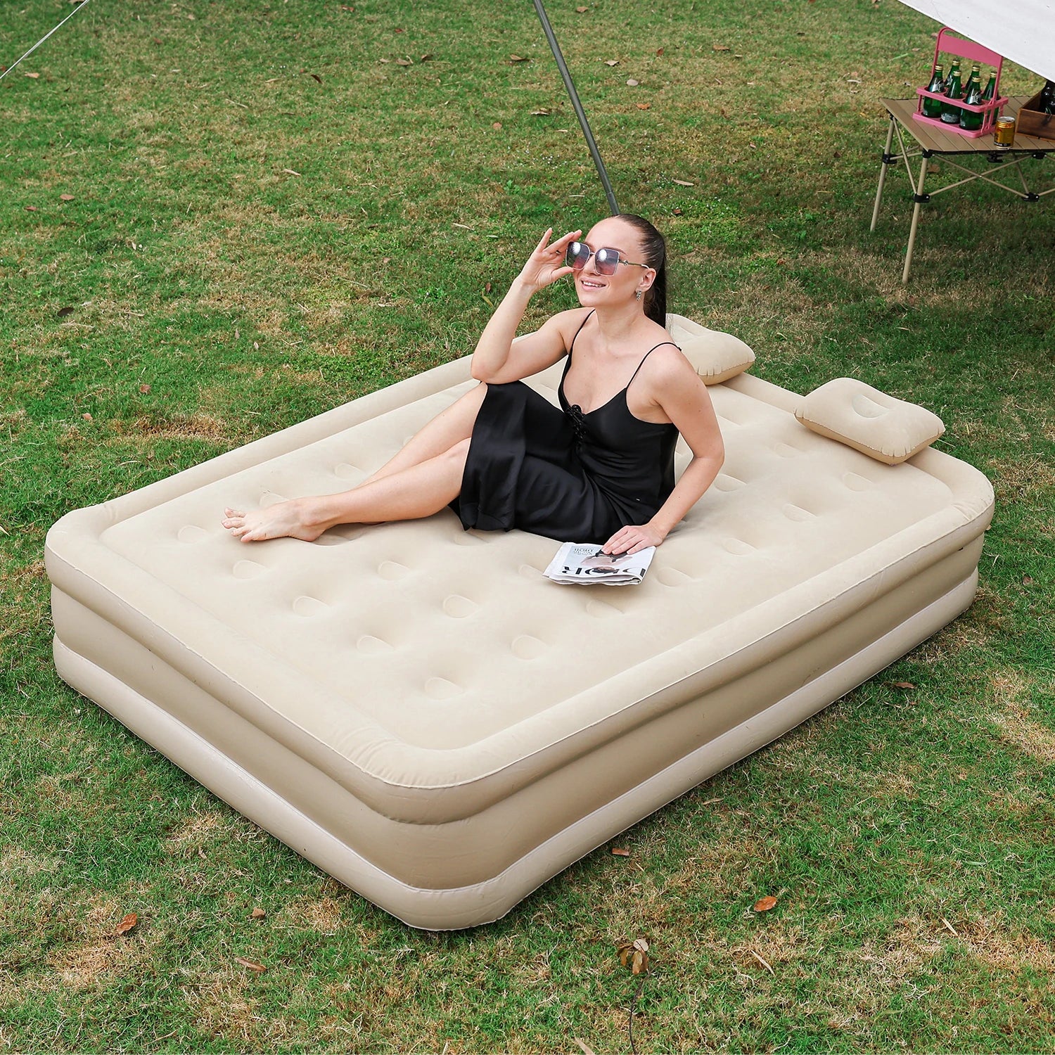 Matelas pneumatique intérieur tapis de Glamping matelas de couchage gonflable en PVC tapis de lit de Camping de luxe pour 2 personnes tapis épais à pompe intégrée