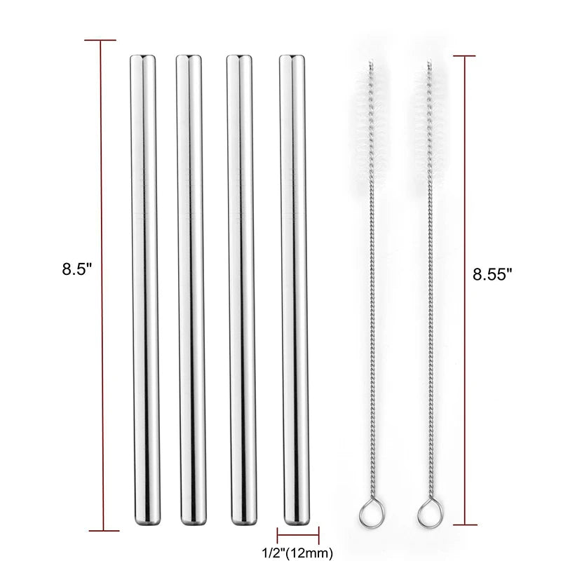 FAIS DU 4 pièces 12mm paille réutilisable en acier inoxydable 304 avec brosse de nettoyage pour un sorter facile des smoothies épais et des Milkshakes
