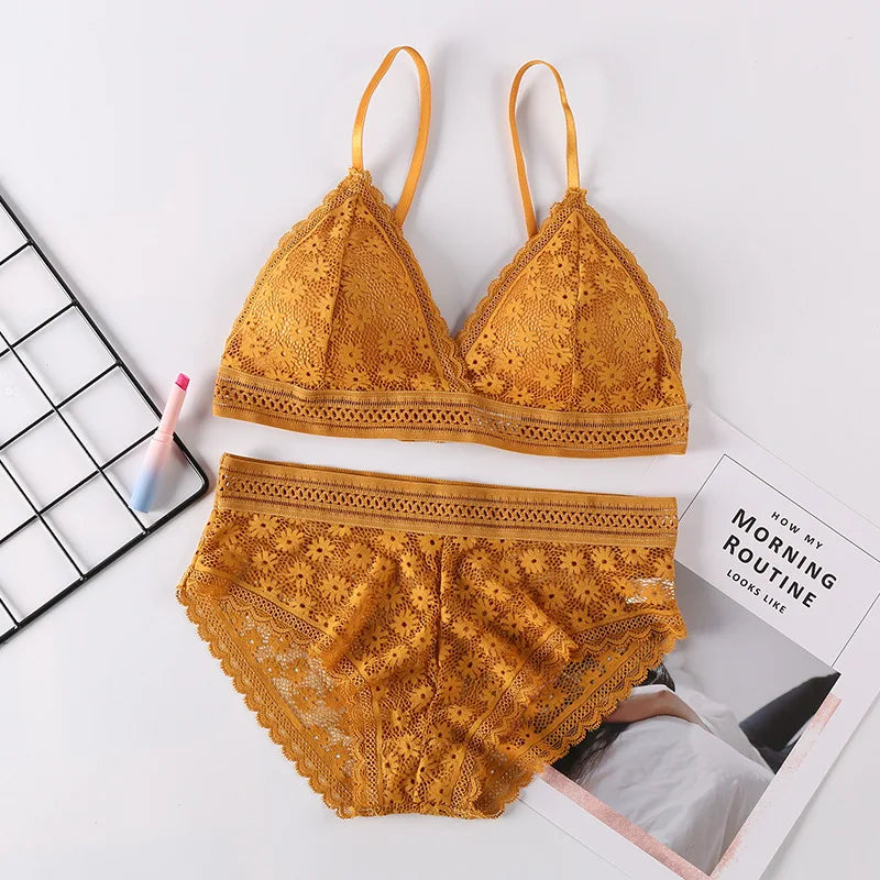 Femmes dentelle soutien-gorge ensembles sous-vêtements sans couture dos nu gilet Sexy rembourré Bralette Lingerie ultra-mince soutien-gorge et bref ensembles femmes intimes