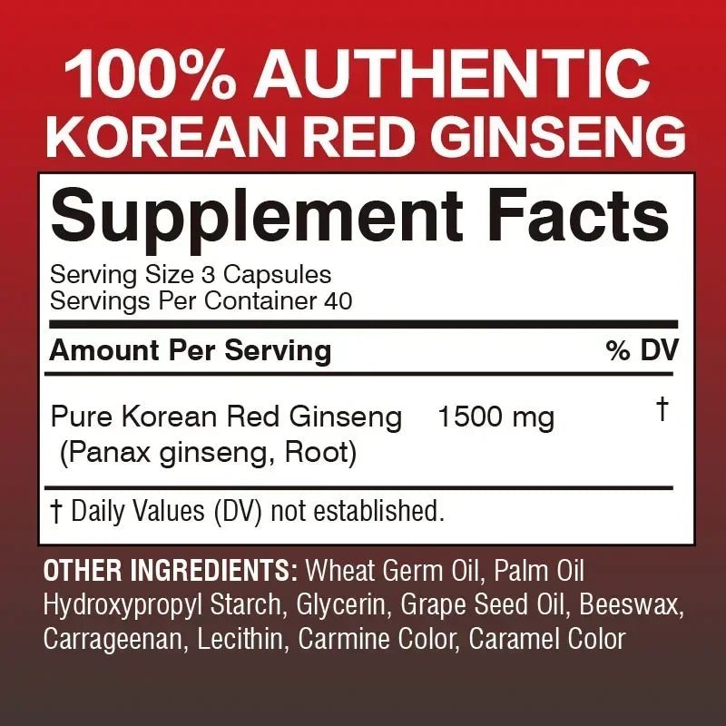 Supplément coréen au ginseng Panax rouge – Améliore l'endurance, la force et l'équilibre de l'humeur fort pour l'énergie, l'endurance et la concentration – 120 pièces