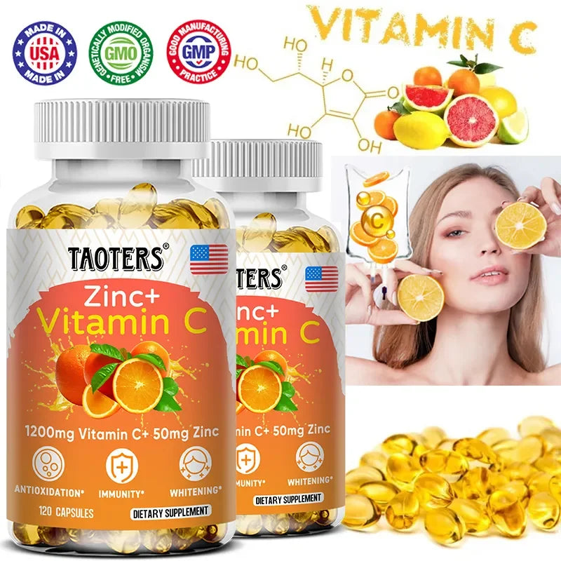Taoters Supplément Vitamine C + Zinc - Haute Absorption - Système immunitaire, Vitamines pour la santé de la peau - Supplément Antioxydant