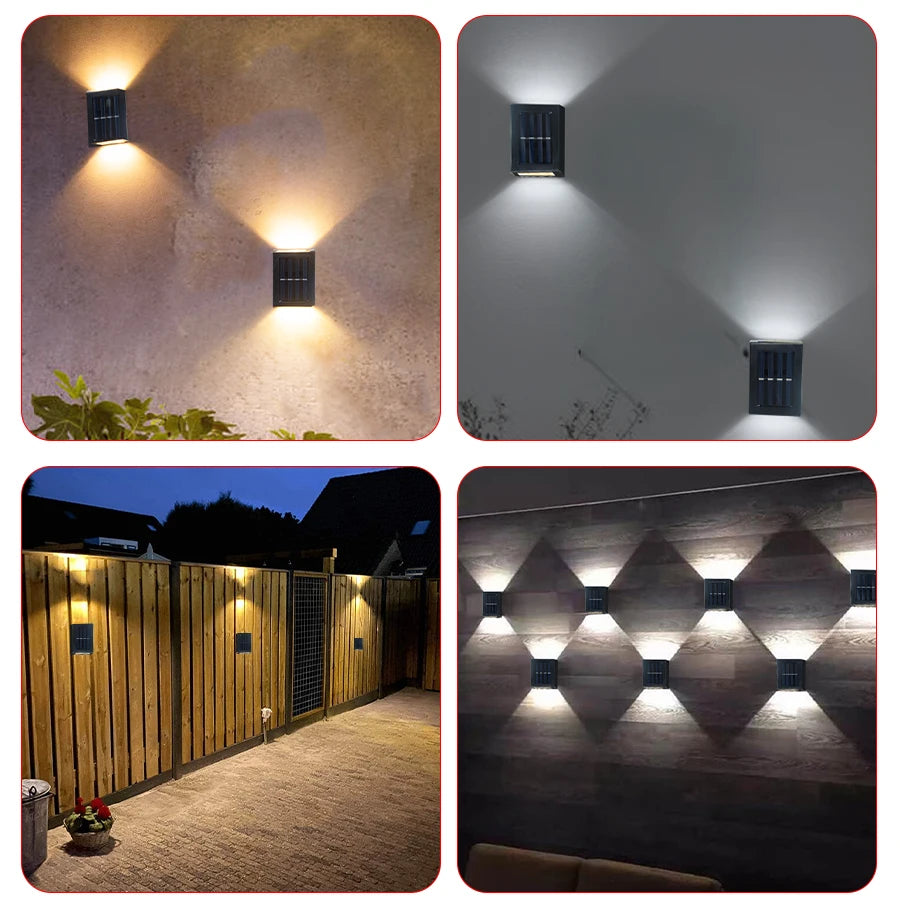 Applique murale solaire extérieure, imperméable, éclairage lumineux haut et bas, pour jardin, cour, rue, décor de paysage