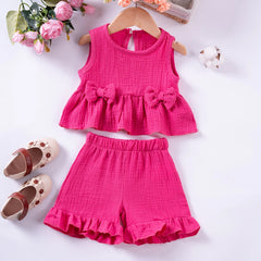 Costumes en mousseline de coton pour petites filles, couleur unie, gilet + short, ensemble de vêtements 2 pièces, sans manches, mignons et décontractés, tenues pour bébés filles