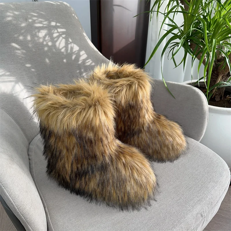 Nouveau Hiver fourrure une pièce fourrure de raton laveur femme bottes de neige chaussures de fourrure en plein air mi jambe bottes