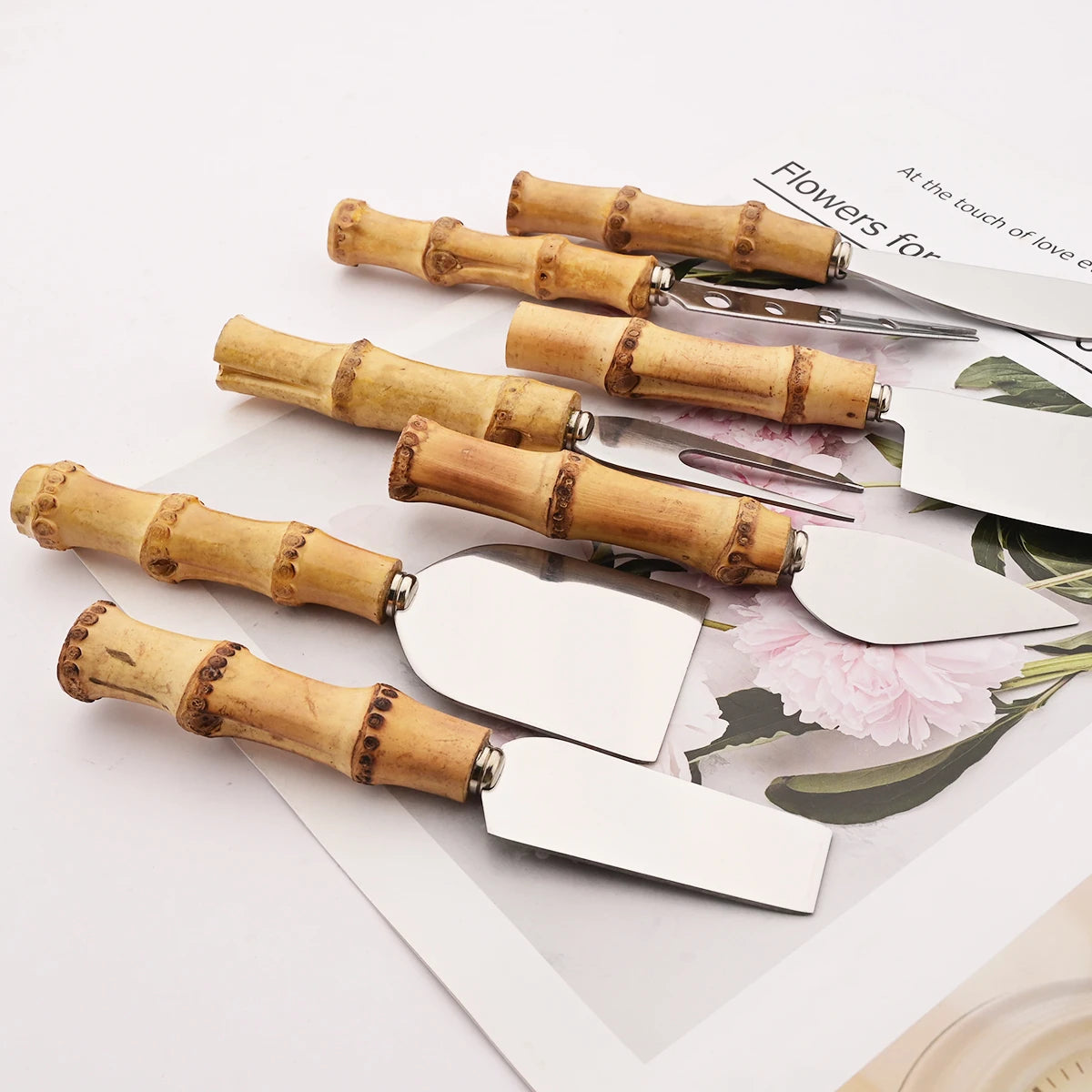 Ensemble de couteaux à fromage en bambou, couverts à fromage, trancheur de fromage en acier inoxydable, Mini couteau couteau à beurre, spatule fourchette outils de cuisine