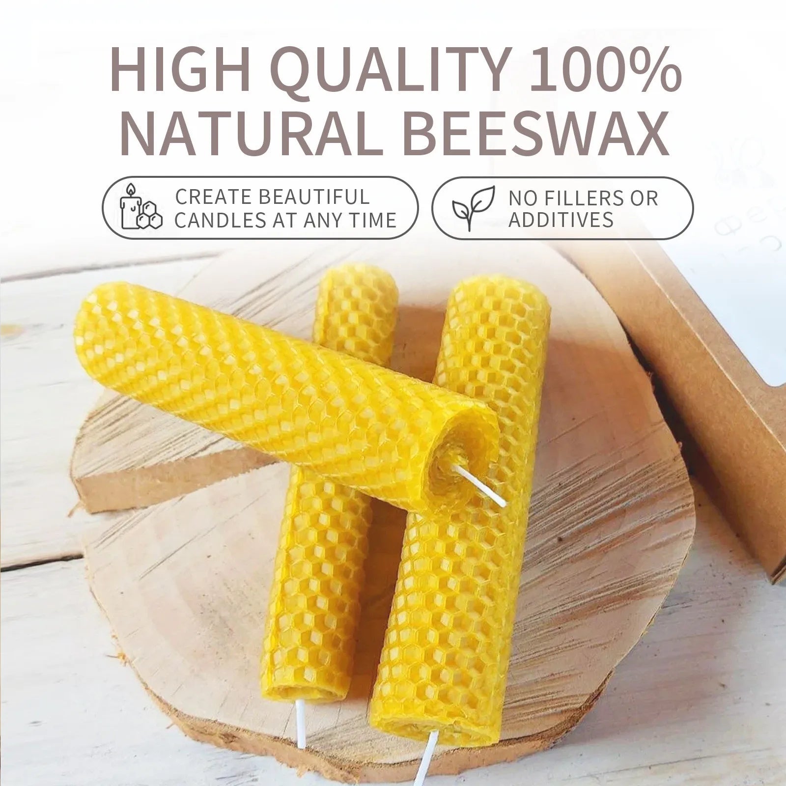 Bougies en cire d'abeille naturelle, 10 pièces, faites à la main, sans additifs, bougies de luxe haut de gamme pour dîner aux chandelles, cérémonie de mariage