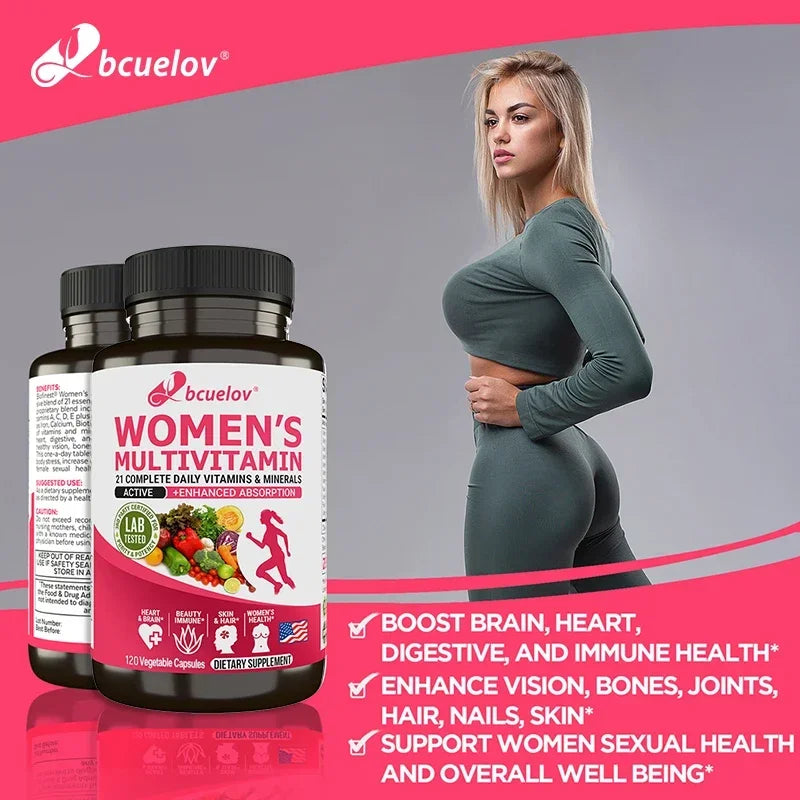 Supplément multivitaminé multiminéral pour femme - Magnésium Biotine Calcium Zinc Sélénium - Soutient les articulations de la peau des ongles