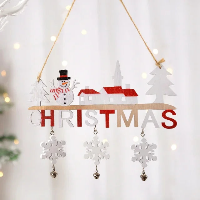 Wooden Christmas decorations, wall pendant with porch letters, snowman, creative decorative craft
