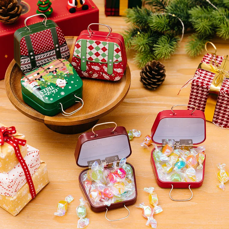 Metal storage box for Christmas decoration, handbag shape, 18 jars, jewelry case, children's gift, storage boxes, open Christmas party, 2024