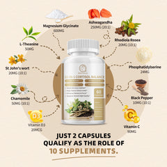 BBEEAAUU Agent de gestion des suppléments de Cortisol pour hommes et femmes Détox Niveaux de Cortisol bas et élevés, Relaxation et Support de nuit, Non OGM