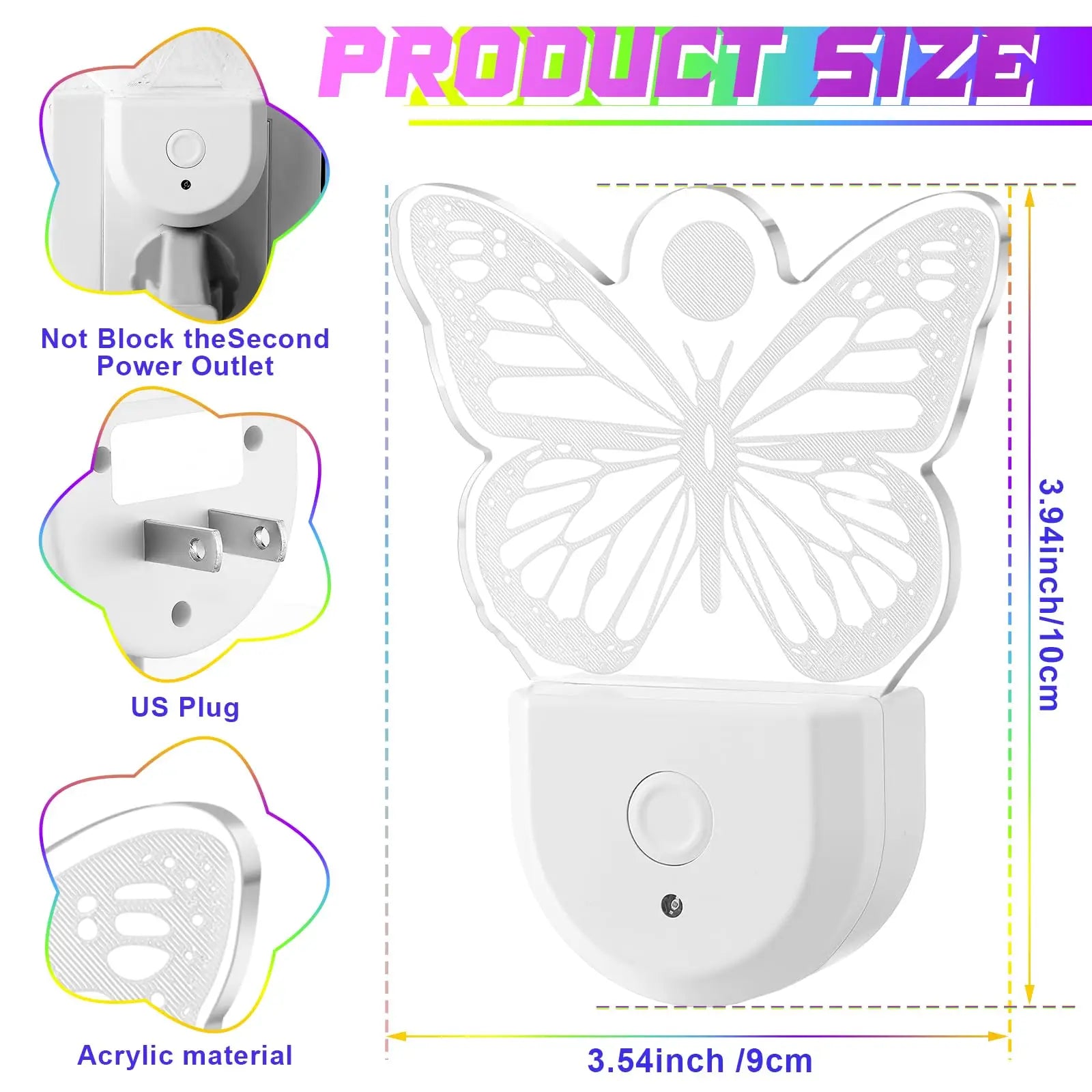 Veilleuse papillon pour enfants, applique murale à LED, RVB, 6 couleurs changeantes, veilleuse pour chambre d'enfant