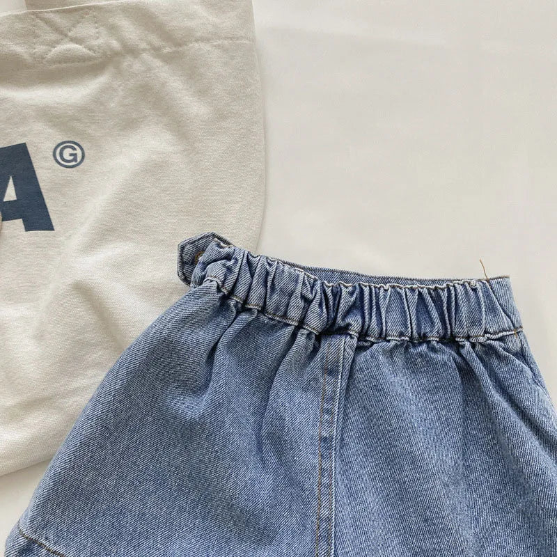 Mode coréenne nouvel été enfants fille jupe short solide taille élastique bouton doux Denim Culotte enfants vêtements polyvalents