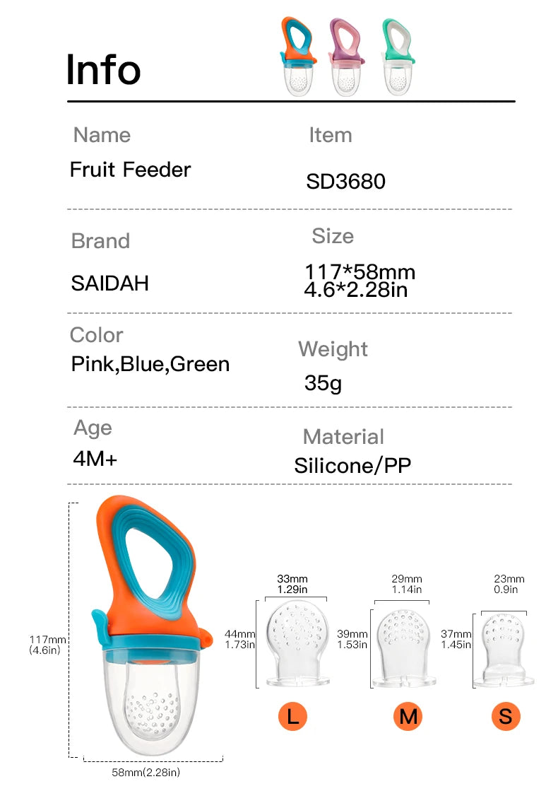 SAIDAH mangeoire à fruits et légumes pour bébé avec sac en maille moyenne Silicone liquide de qualité alimentaire alimentation délicieuse nutritionnelle