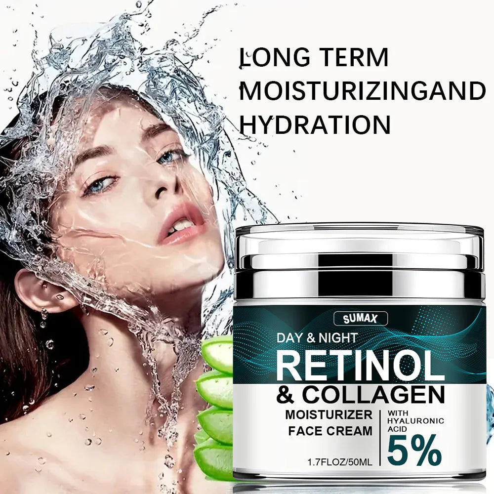 Crème pour le visage au rétinol, hydratante, raffermissante, éclaircissante, au collagène, à l'acide hyaluronique, produits de soins pour la peau, 50ML