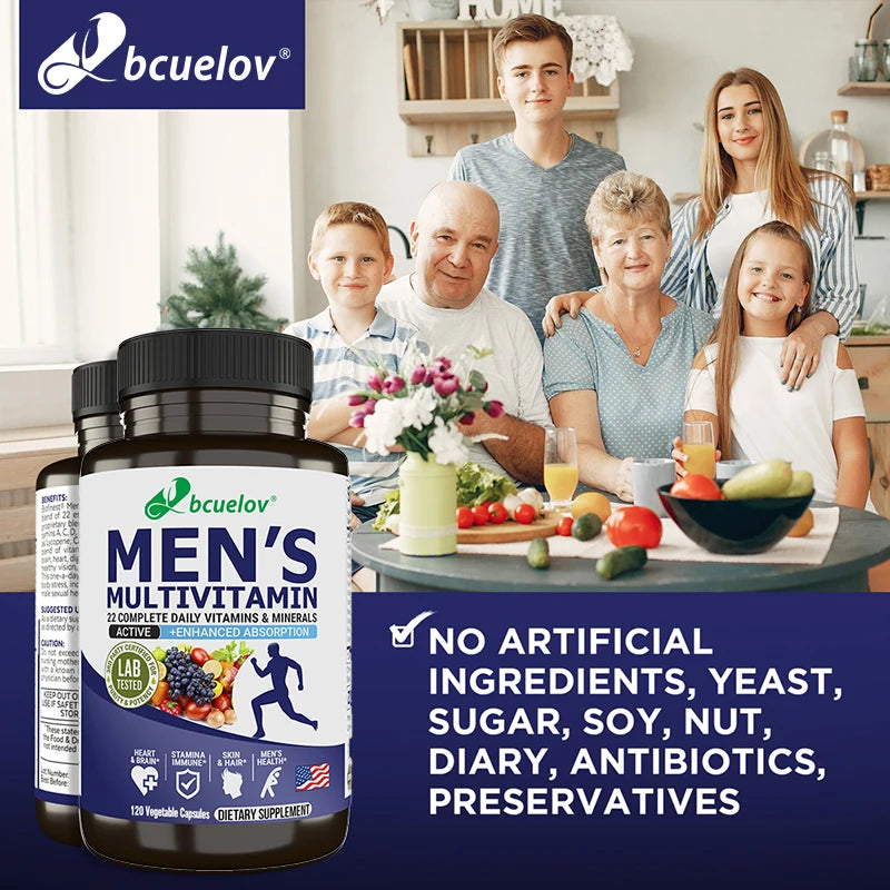 Bcuelov Suppléments vitamines et minéraux pour hommes – 26 combinaisons pour soutenir la santé immunitaire globale, végétalien