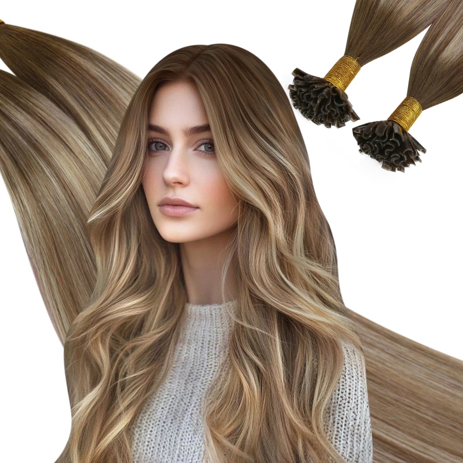 Ugeat U-Tip Human Hair Extensions 1g/s U-Tip Hair for Women 14-24" Pre-Glued Hair Extensions 50g/100g Keratin Tip Hair
