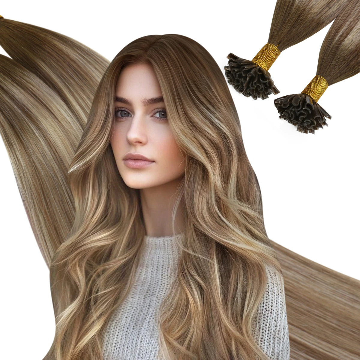 Ugeat U-Tip Human Hair Extensions 1g/s U-Tip Hair for Women 14-24" Pre-Glued Hair Extensions 50g/100g Keratin Tip Hair