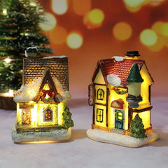 Christmas decoration house LED light durable Christmas ornaments small resin mini house miniature village building for home children gift