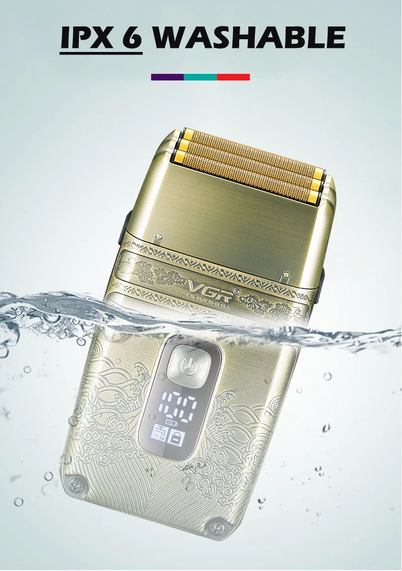 VGR tondeuse tondeuse à barbe pour hommes rasoir electrique homme rasoir Rasateur Professionnelle Rasoir électrique Machine à raser Étanche Tondeuse à barbe Métal Le rasoir Affichage numérique Rasoir pour hommes V-335