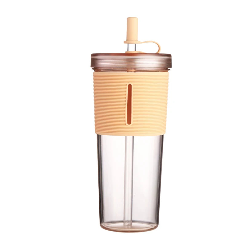 Tasse à café de grande capacité de 710ml/24oz, bouteille d'eau en plastique avec paille, tasses transparentes et réutilisables résistantes aux hautes températures avec paille