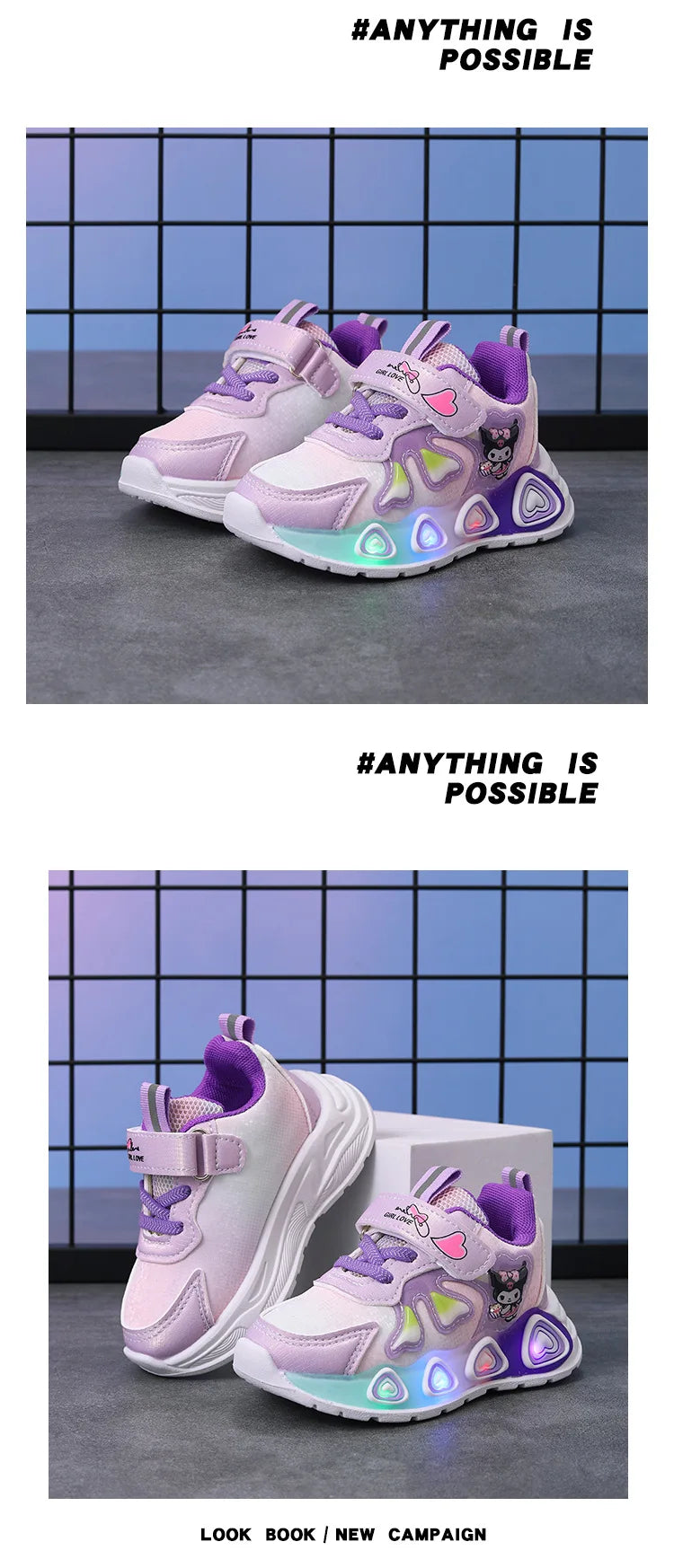 Enfants filles chaussures Led lumières enfants baskets filles chaussures de Sport décontractées bébé anti-dérapant rose violet dessin animé chaussures taille 21-30