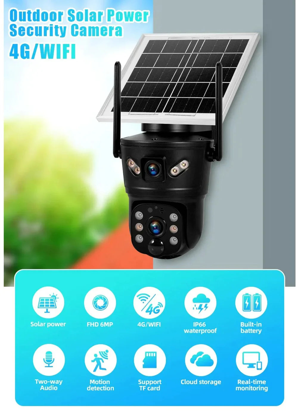 4G Camera Solar V380 Dual LensPIR Human Detection Night Vision Waterproof Security Video IP Camara 8MP 4K Battery CCTV Monitor