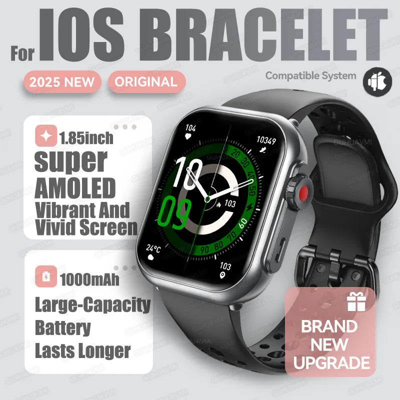 2025 nouvelle mode sport montre intelligente hommes femmes 1.85 pouces HD AMOLED plein écran tactile IP68 étanche Bluetooth appel montres intelligentes