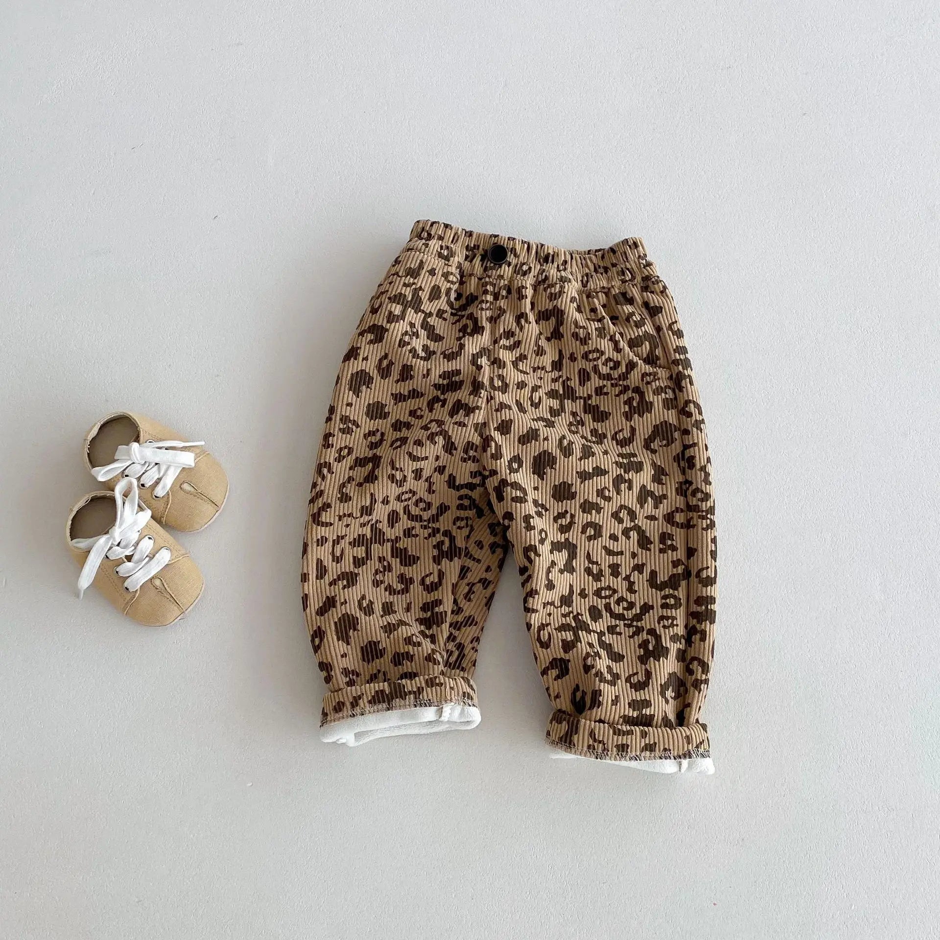 Vêtements coréens pour enfants de 0 à 5 ans, pantalons d'hiver chauds en velours côtelé imprimé Floral, doublés en polaire, pour bébés garçons et filles, 2025