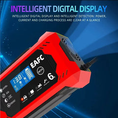 Chargeur de batterie de voiture, grand écran 6a 12V, dispositif de charge de batterie de voiture et de moto, batterie au plomb, réparation intelligente, écran LCD