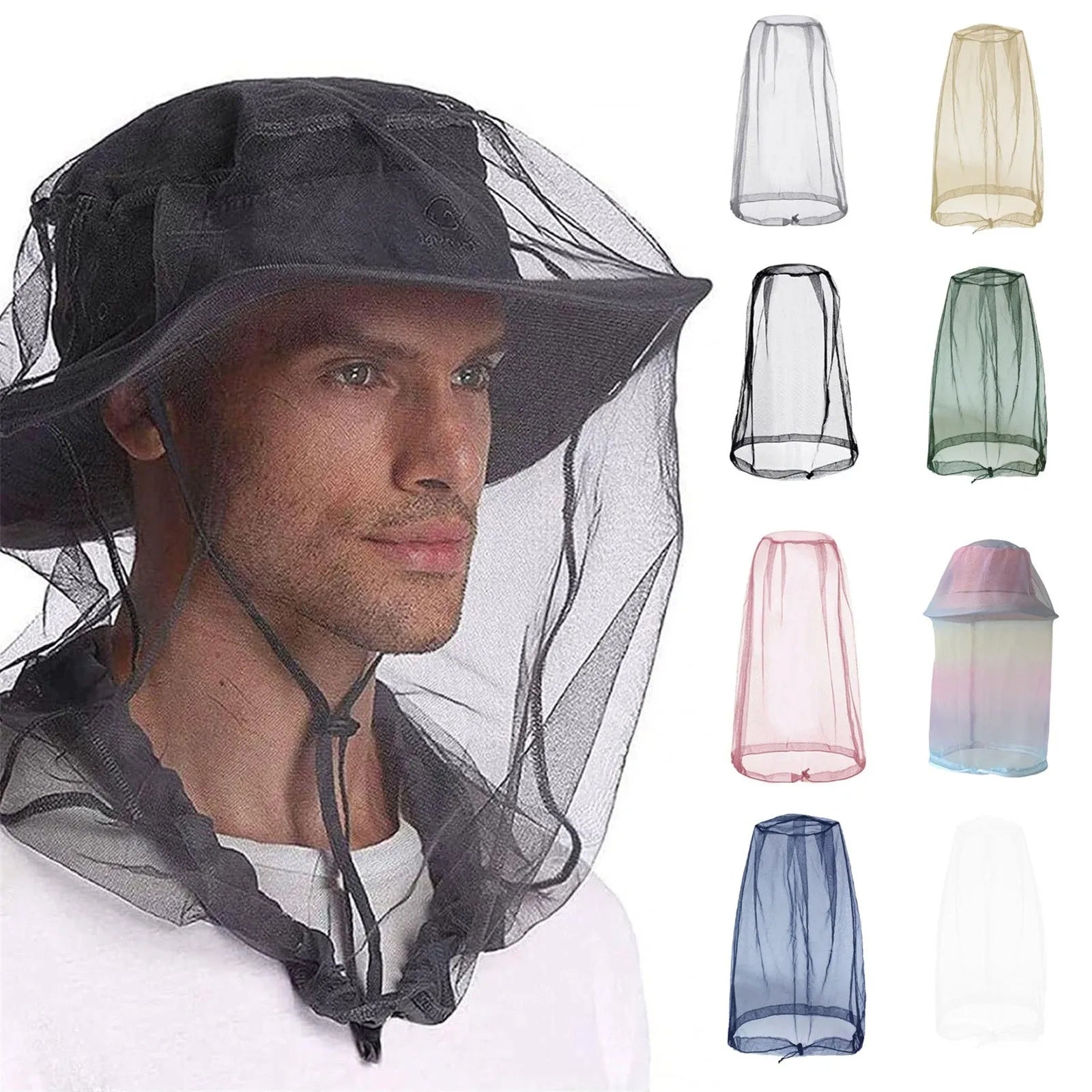 Filets de maille de tête de moustique en plein air, chapeau de jardinage chapeau anti-insectes pour la randonnée Camping pêche filets de maille de tête de moustique en plein air