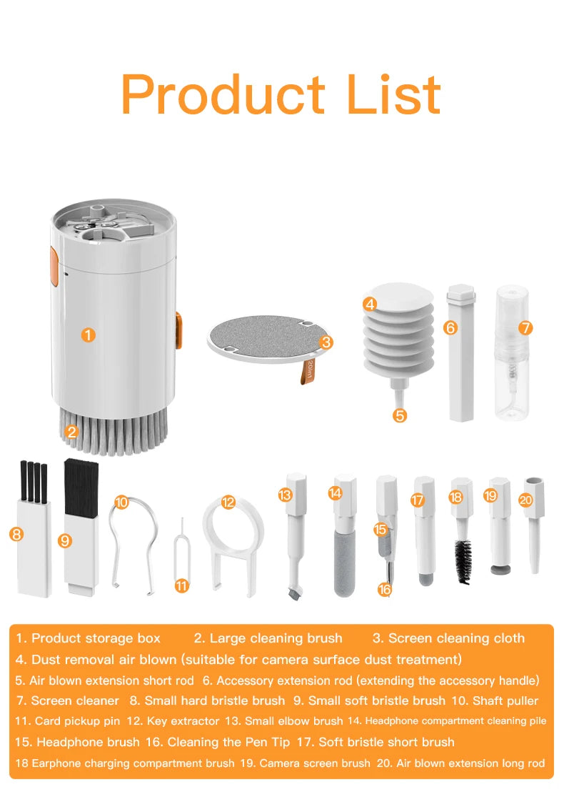 Kit de livres multi-outils pour ordinateur portable, tablette, téléphone, ordinateur portable, kit de nettoyage de clavier portable, brosse de nettoyage pour écouteurs, Airpod, 20 en 1