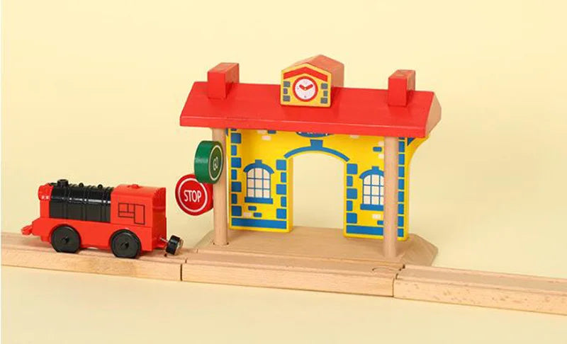 Jouets pour tout-petits, Train en bois, accessoires de voie ferrée, Barricade, scène de piste de plate-forme, jouets Puzzle pour garçons et filles