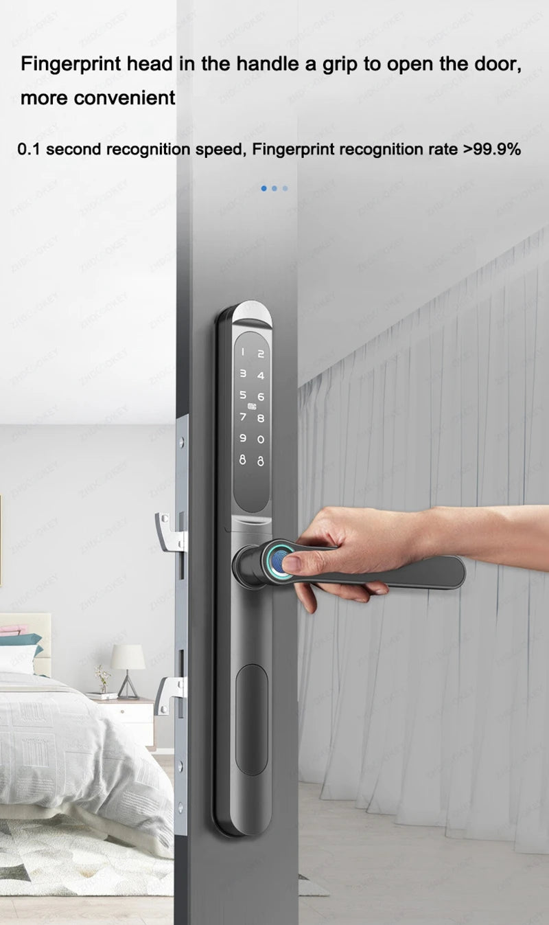 Serrure intelligente pour porte coulissante, étanche, mince, 2.8CM, mot de passe par empreinte digitale, carte IC, clé, compatible avec l'application TTlock et l'en-tête biométrique Alexa