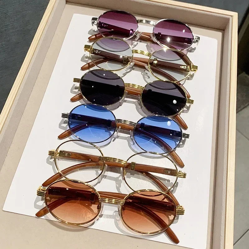 Lunettes de soleil ovales vintage en bois pour hommes et femmes, lunettes de soleil de créateurs, nuances de luxe, UV400, mode