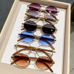 Lunettes de soleil ovales vintage en bois pour hommes et femmes, lunettes de soleil de créateurs, nuances de luxe, UV400, mode