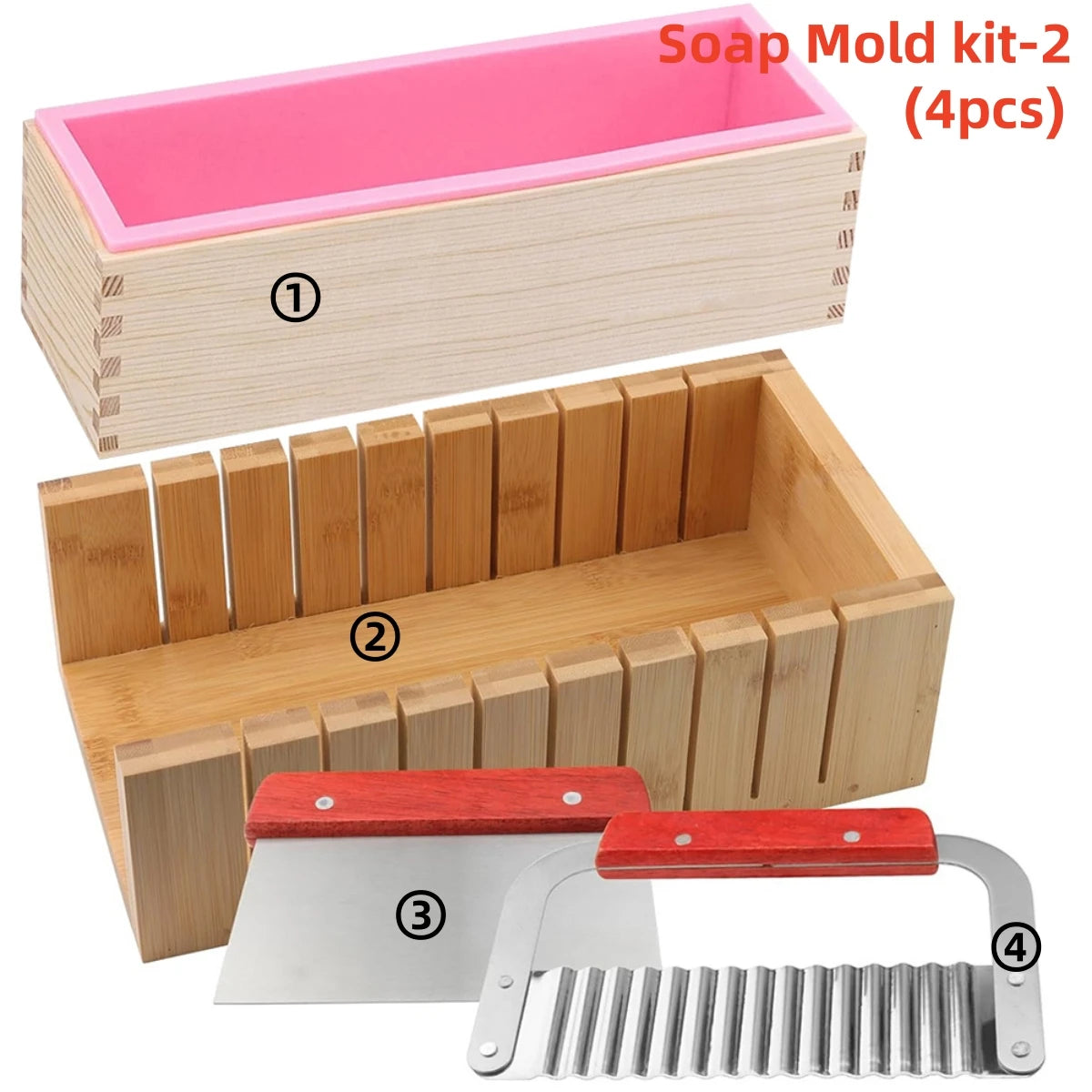Kit de fabrication de savon fait à la main, boîte de découpe en bambou et boîte intérieure avec moule en Silicone, coupe droite en acier inoxydable et coupe ondulée, bricolage