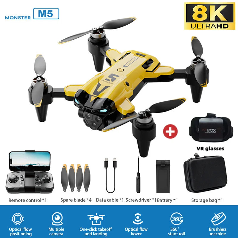 Drone professionnel M5 8K avec trois caméras grand angle, évitement d'obstacles, GPS 5G, positionnement du flux optique, quadrirotor RC sans balais