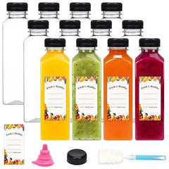 Bouteilles de jus de 500ML avec bouchons, bouteilles vides transparentes réutilisables avec entonnoir à brosse et étiquettes pour smoothies et autres boissons YY177
