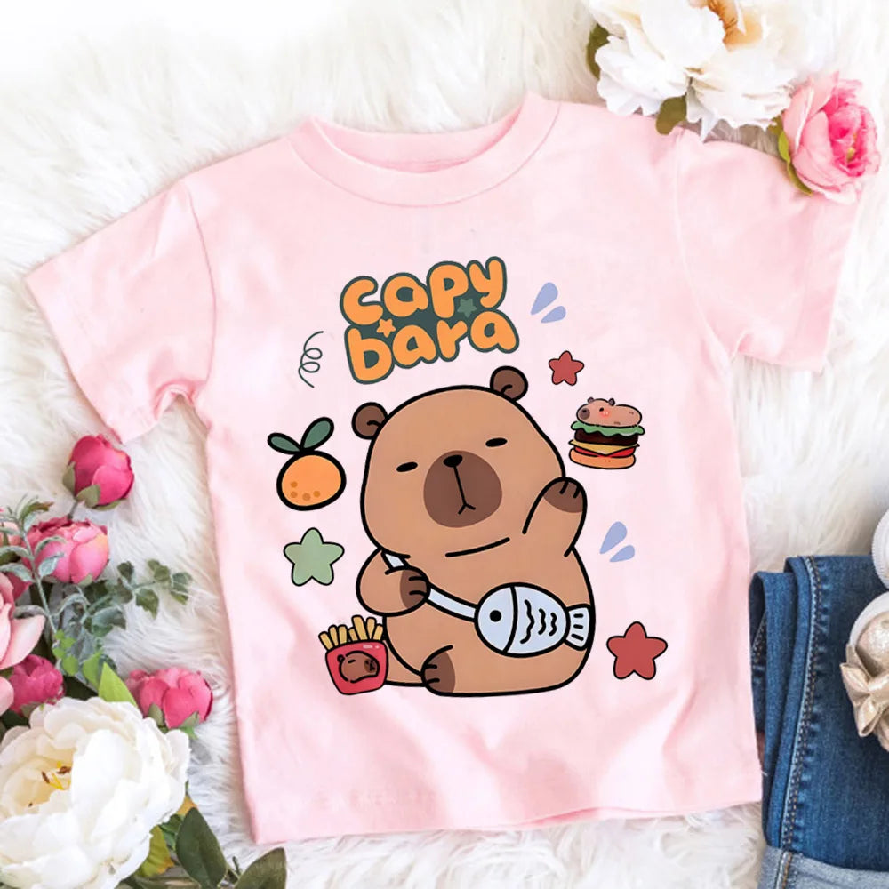 Enfants T-shirt basique femmes hommes Capybara t-shirts 3-10 ans enfants à manches courtes vêtements garçons filles col rond hauts cadeaux d'anniversaire
