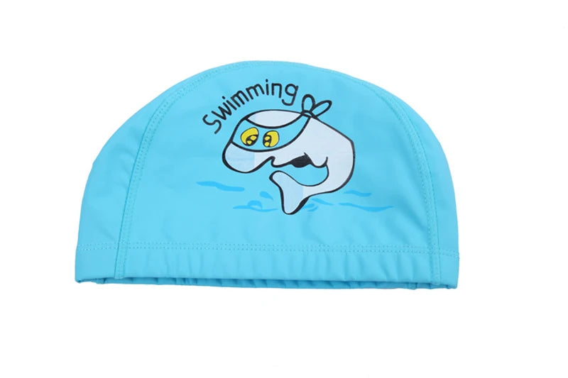 Bonnet de bain imperméable en tissu PU pour enfants, mignon, Animal de dessin animé, dauphin, protège les oreilles, cheveux longs, pour garçons et filles
