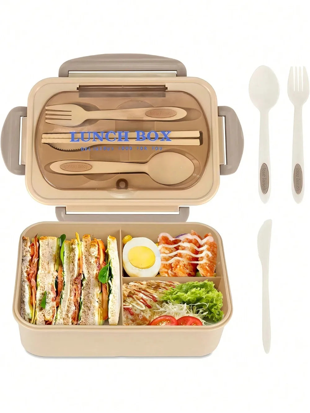 Boîte à Bento pour adultes, boîte à déjeuner avec 4 compartiments, ustensiles, pot à Sauce, doublures à muffins, passe au micro-ondes et au lave-vaisselle, retour à l'école, 1 pièce